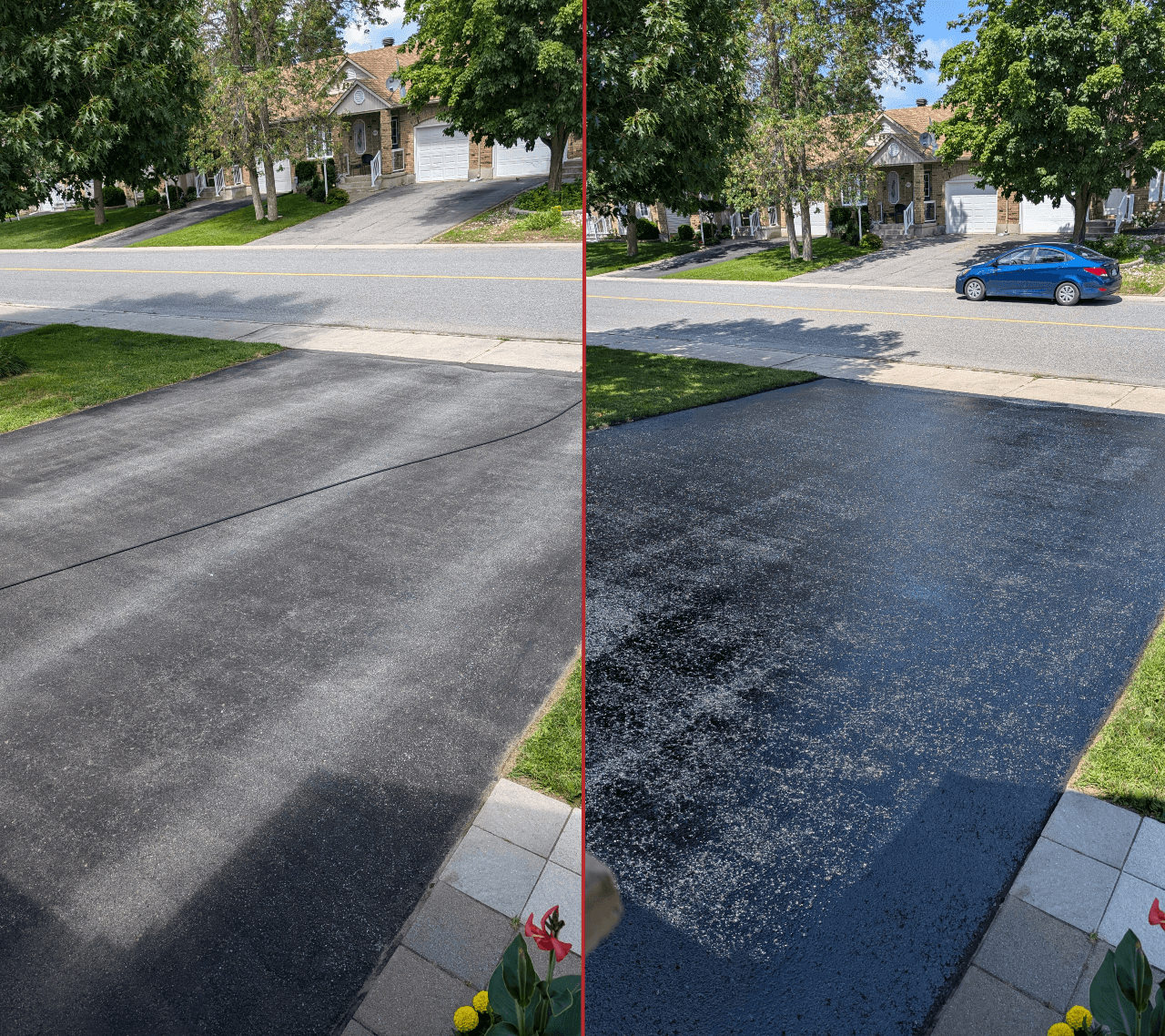 Before and after driveway sealing image